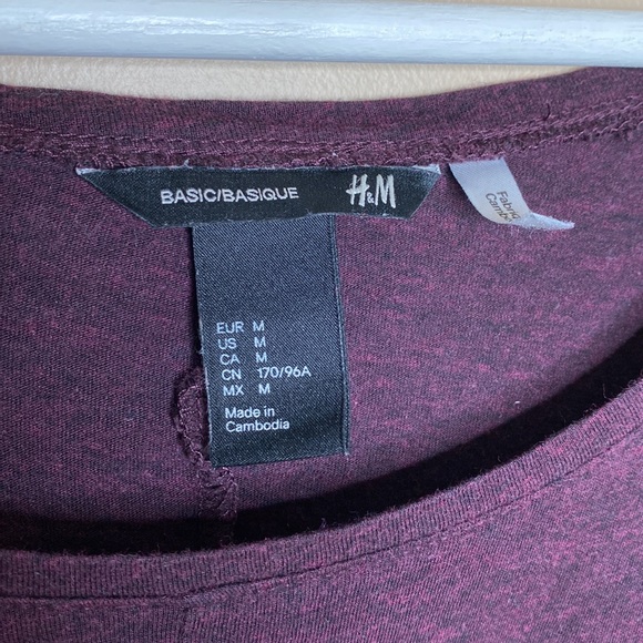 H&M 3/4 Sleeve Loungewear Sweatshirt Long Sleeve Casual Basic Maroon Medium - Picture 4 of 4